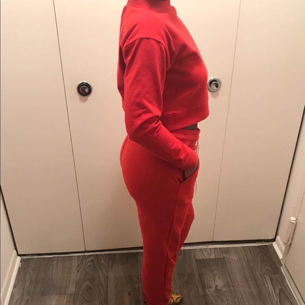 Red Sweatsuit Cropped Top High / Waist Bottom